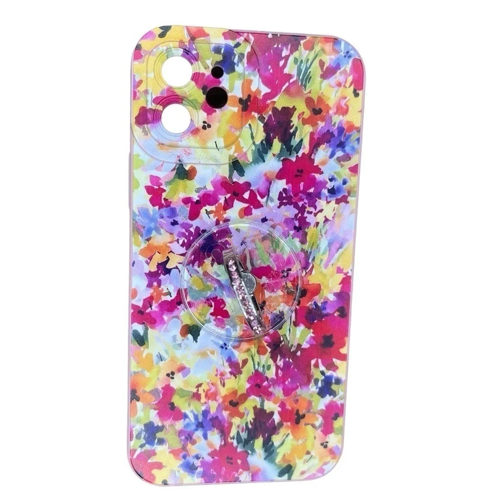 Floral Silicone iPhone Case with Ring Kickstand